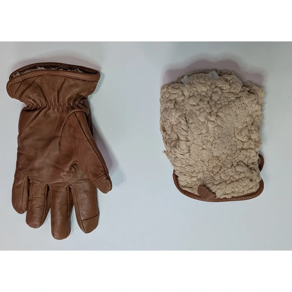 Unbranded Leather Gloves Women Medium Brown Excellent Shearling Lined Winter
